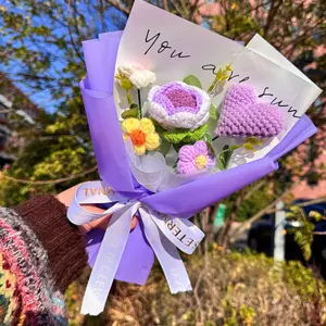 Handmade Knitted Yarn Bouquet, Knitted Artificial Flowers, Perfect Holiday Gift, Versatile Home Decor, Mother's Day & Valentine's Day Present, for Mom and Lover