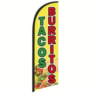 Tacos Burritos Feather Flag Banner for Outdoor Advertising, 8.2FT Swooper Flag Sign, Single-Sided Polyester Business Flag for Storefronts, Shops, Restaurants, Events – Durable, Fade-Resistant, Easy to Display, Yard Sign Banner (Pole Not Included)