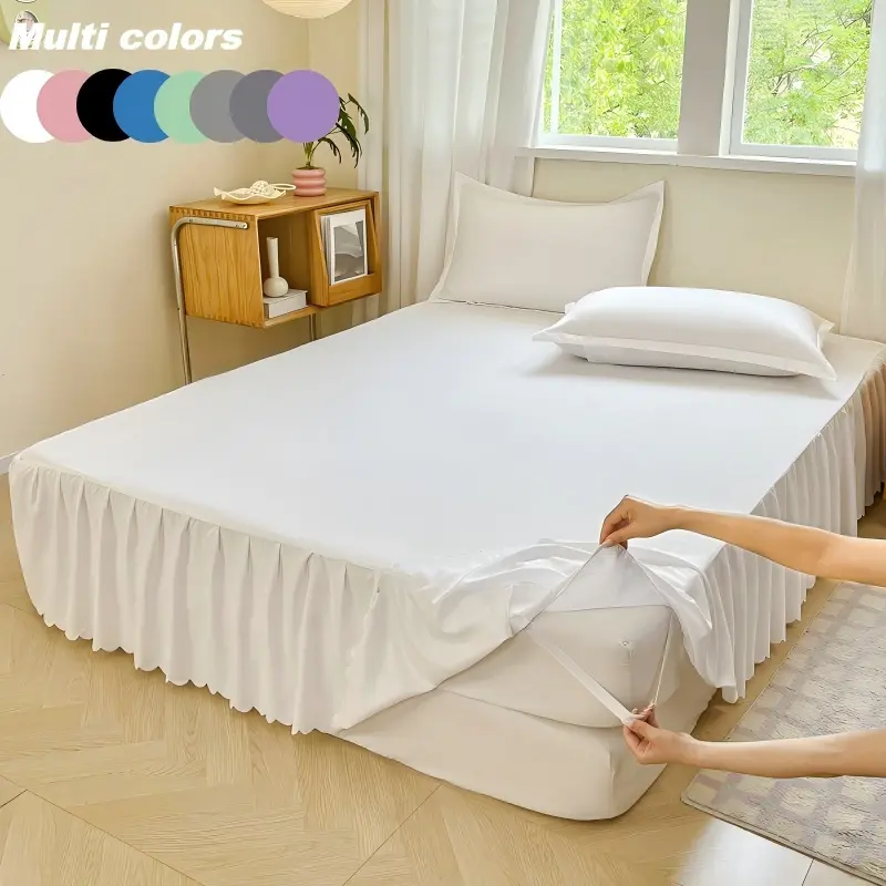Pure Color Bedskirt Set, Includes One Bedskirt and Two Pillowcases, Non-Slip Mattress Protector, Soft Skin-Friendly, All Seasons Use Bedding Supplies, Bedding Accessories