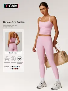 Women's Solid Backless Cami Top & High Waist Leggings Athletic Set, Sporty Comfy Breathable Workout Running Outfits for Yoga Gym, Summer Sportswear, Athleisure Breathable Clothes, Sports Fitness Outfit