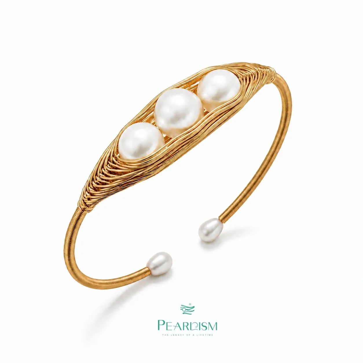 Handcrafted 3-Pearl Statement Bangle Wire-wrapped Pearl Bangle Adjustble Size-PSBG1305