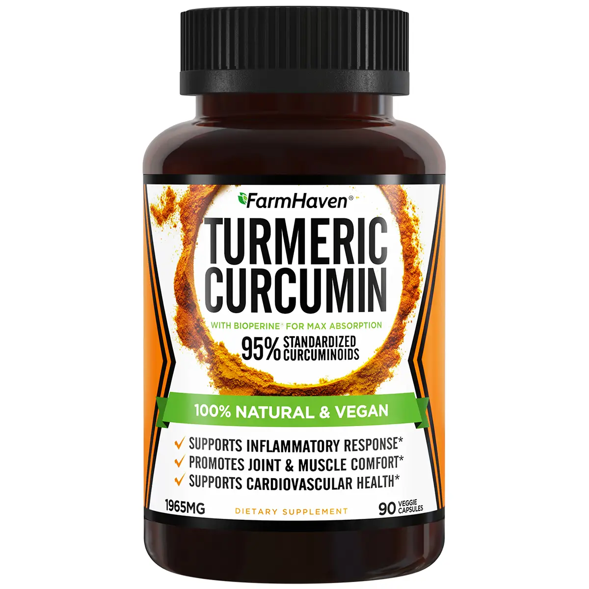 FarmHaven Turmeric Curcumin with BioPerine Black Pepper & 95% Curcuminoids, 1965mg, Maximum Absorption for Joint Support, Non-GMO Turmeric Capsules, M