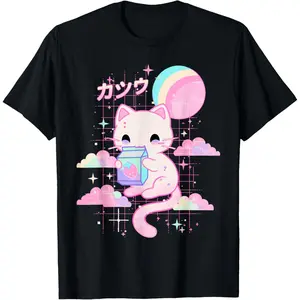 Cat Strawberry Milk Anime 90s Japanese Cat Japan T-Shirt