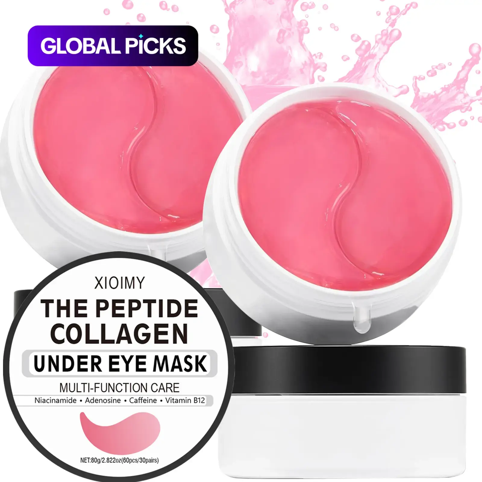 60pcs Peptide Collagen Eye Masks with Retinol & Caffeine, Caffeinated Eye Patches, Deep Moisturizing, Hydrating, Soothing & Firming High-Hydration Eye Care Treatment