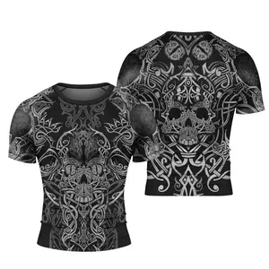 Viking Norse Skull Men's Short Sleeve Rash Guard – Norse Mythology-Inspired Design, Bold Viking Skull Graphic, Perfect for Workout, Outdoor Adventure, and Activewear, Ideal Gift for Viking & Skull Enthusiasts