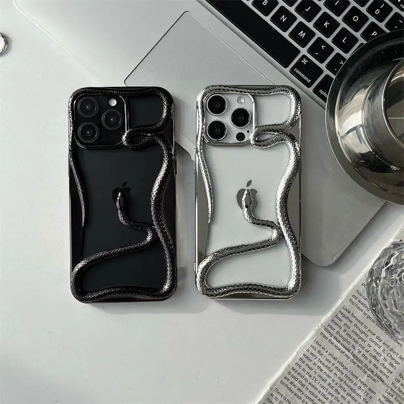 Creative Snake Design Phone Case, 1 Count Electroplating Bright Surface Hollow Three-dimensional Snake Phone Case, Phone Accessories for iPhone 11 12