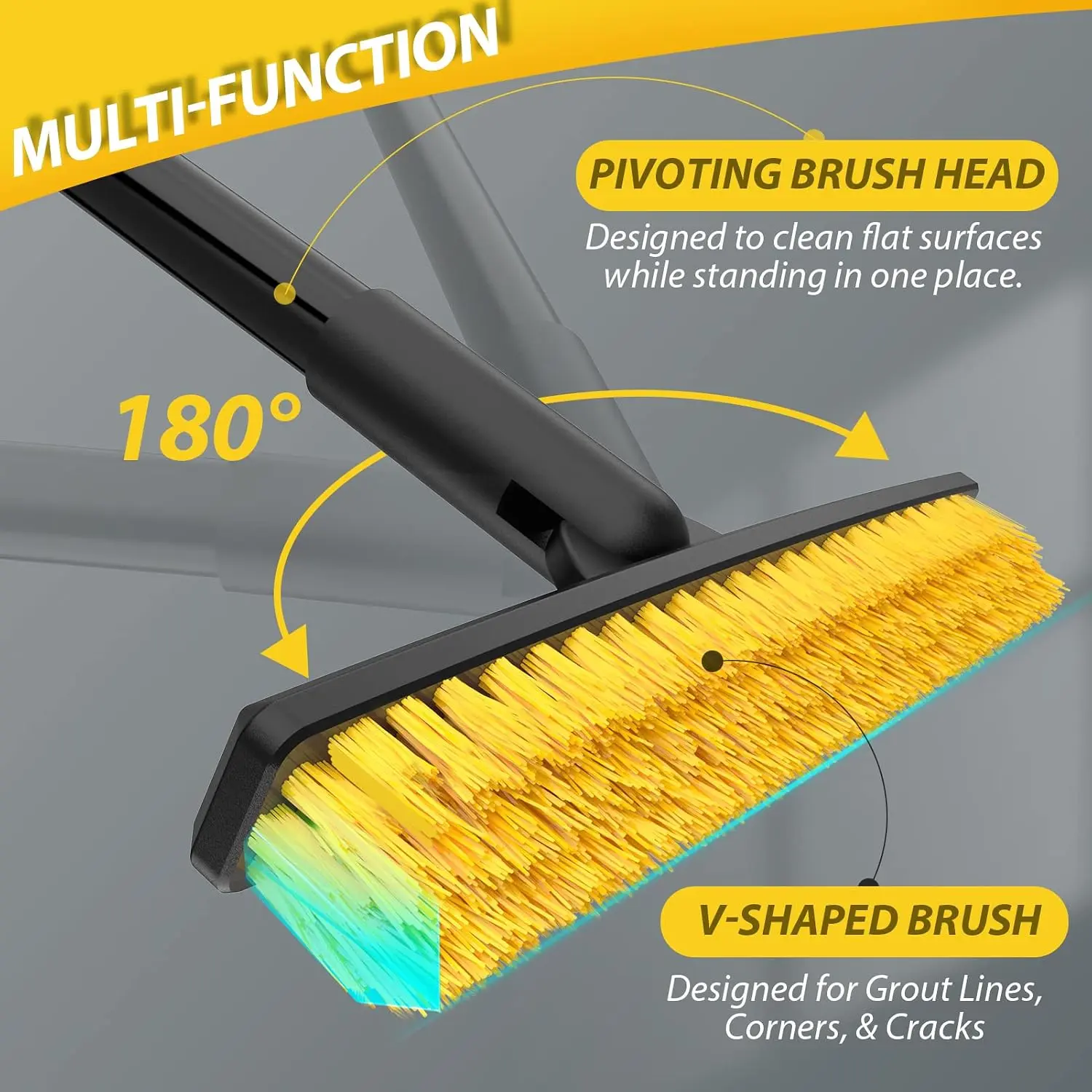 Adjustable Long Handle Grout Brush, V-Shaped Stiff Bristle Floor Gap Scrubber, 47-57 Inch Telescopic Cleaning Brush for Bathroom Tile, Kitchen, Patio & Shower Corner Cleaning