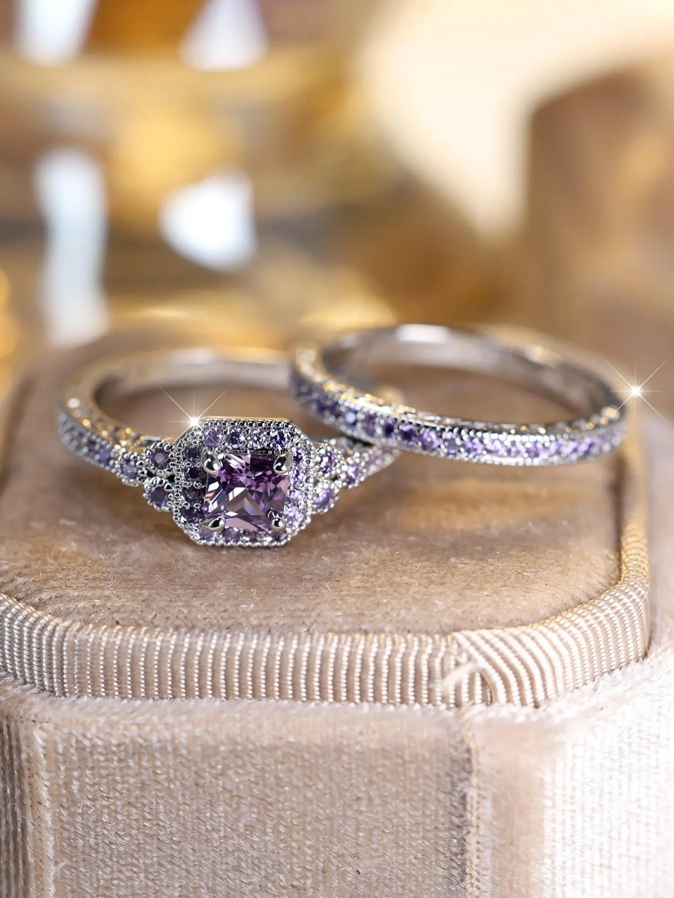 Luxury Artificial Zircon Decorated Ring Set, Exquisite Wedding Engagement Rings Jewelry for Couple, Fashion Accessories for Men and Women, Elegant Engagement Ring, Solitaire Engagement Rings, Artificial Gemstone Ring, Beautiful Rings