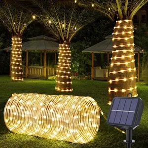 Outside lighting, LED lights for bedroom, summer garden party decorations, solar light strips, 33-foot 100-LED solar string lights, 8 modes, waterproof flexible transparent tubular lights, suitable for backyard, porch, pool and tree decoration.