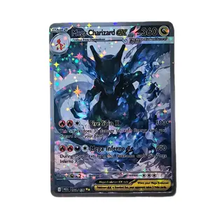 Mega Charizard ex Illustration Art Custom Card Fractal Glass OR Star Holo with Optional TOUGHSKIN TEXTURE Standard English Back