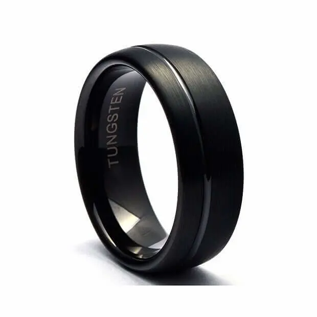 Men's Black Tungsten Carbide Wedding Band - 8mm High Polish Dome Groom's Ring, Cobalt-Free, Hypoallergenic, Scratch-Resistant, Free Personalized Engraving, Sizes 6-15, Tungsten Rings