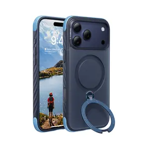 SummerVibes TORRAS Q3 Rugged for iPhone 17 Pro Max Case with 360 Magnetic Stand, [Tough 7X Mil-Grade Protection] Fit for MagSafe, [Anti-Slip Grippy Sides] Camera Control Button,Microfiber Lining, Deep Blue