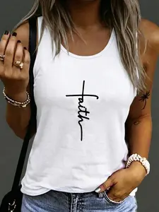 Viral Faith Graphic Sleeveless Cotton Tank Top for Women, Womenswear, Y2K Aesthetic Summer Tee, Lightweight & Breathable Casual Streetwear, Perfect for Beach Days, Vacation Outfits, Daily Errands, Christian Faith Print Top, TikTok Viral Fashion