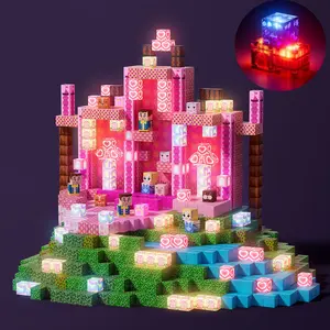 Light Up Magnetic Blocks-200/150/100PCS Magnetic Building Blocks Set,Pink Princess Castle with LED Lights, Light Up Magnet Cubes, Creative Building Blocks, Construction Building Blocks, STEM Montessori Sensory Toys for Kids Ages 4-8