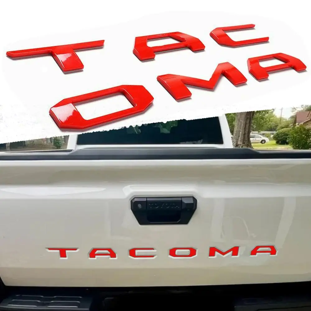 Deep Gloss Black-Red PVC Tailgate Letters Decal Inserts - Raised Letter Upgrade, No-Drill OEM-Look Self-Adhesive Badge, UV Resistant, High Color Fastness, Long Wearing for 2024-2025 Toyota Tacoma Off-Road Exterior Car Accessories, 2024 Tacoma