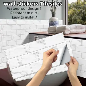 Tile 24Pcs Water Proof Glossy White Peel and Stick Backsplash,5.9*11.8inch'' PVC Subway Tile, Stick on Backsplash for Kitchen/Bathroom Decoration Stickers Decorative Ornaments