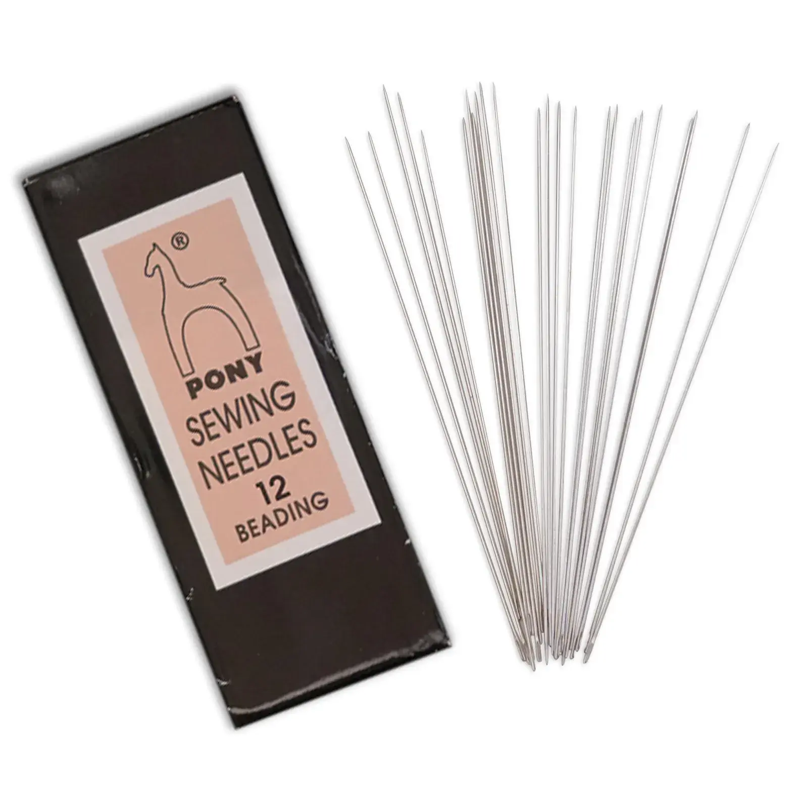 Metal Pony English Beading Needles - Size 12 Long, Slender Profile, 25 Count, Smooth Passage Through Small Beads, for Bead Artists