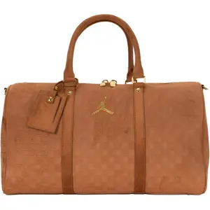 Jordan 25L Travel Bag with Brand Logo Checkerboard, Suede-Like Polyester, Handheld Shoulder Crossbody for Men and Women in Brown