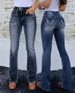 Women's High-Waisted Cotton Bootcut Jeans with Flared Legs, Perfect Fit