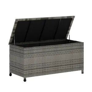 125 Gallon Outdoor Deck Box with Wheels, Deck Storage Chest Box  Waterproof PE Rattan Wicker Steel Frame Storage Bin, Lockable Patio Furniture Chest for Cushions, Garden Tools, Pool Toys, 500 lbs