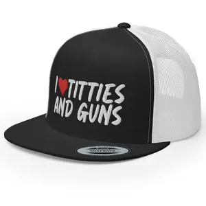 RIVEMUG I Love Titt*es and Guns Trucker Hat Flat Bill High Crown Adjustable Funny Cap Gag Gift Joke