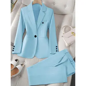 Fashion Women's Casual Two-Piece Suit - pure color long sleeves suit jacket and pants��Polyester Material��Machine Washable