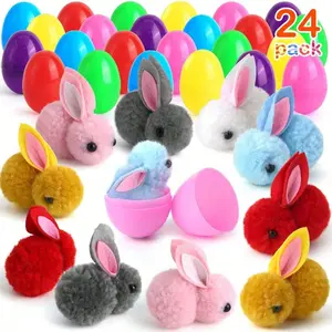 24 Piece Easter Egg Mini Bunny Figurines, Holiday Basket Filler Plush Eggs, Educational Toy for Kids Birthday Gifts, Animal