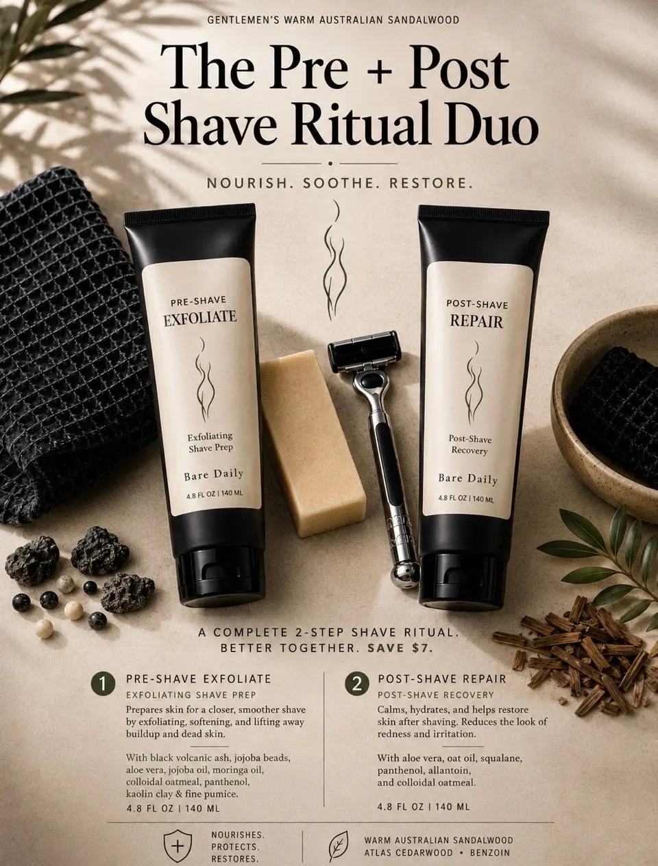 Men's Heritage Grooming Duet - Pre-Shave Exfoliation & Aftershave Set for Personal Care