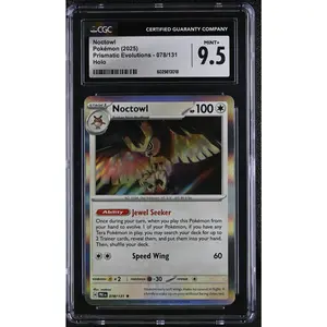 Pokemon 2025 Noctowl 078/131 Prismatic Evolutions Holo Rare CGC 9.5
