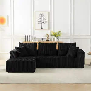 104“ Modular Sectional Sofa Couch, L-Shaped Corduroy Cloud Couch with Deep Seat, Modern Boneless Sofa Upholstered Couches for Living Room (Black)