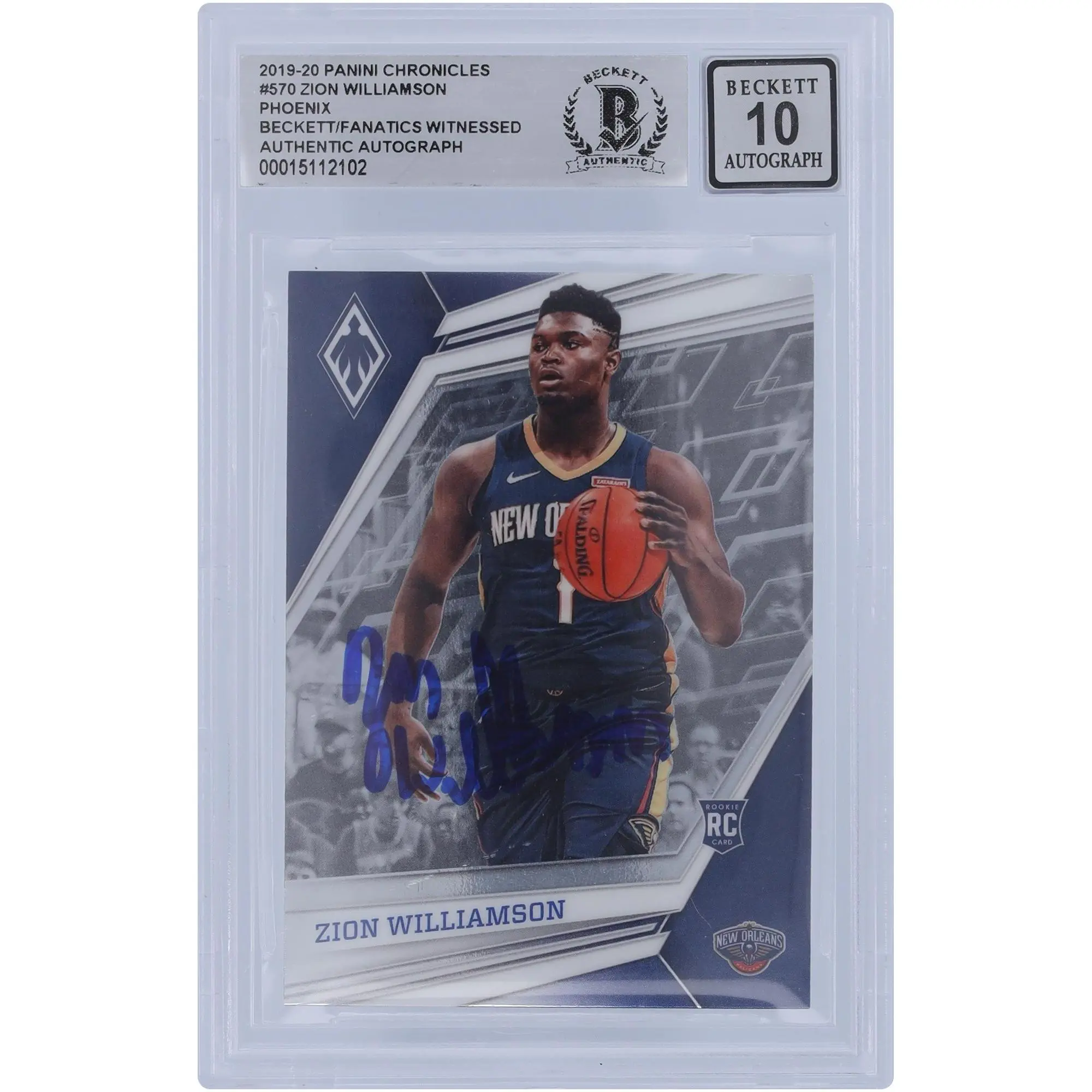 Zion Williamson New Orleans Pelicans Autographed 2019-20 Panini Phoenix 3 #570 Beckett Fanatics Witnessed Authenticated 10 Rookie Card - Fanatics Authentic Certified
