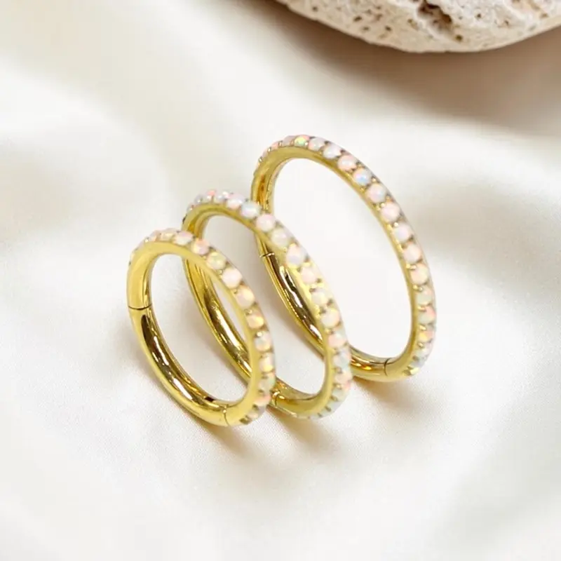 16g Gold Titanium Opal Clicker Ring - Nose, Cartilage, Tragus Piercing Hoop