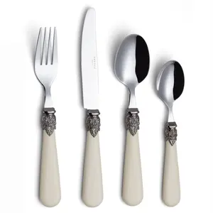 ANNOVA 24 Piece Silverware Set Stainless Steel Antique Cream Round Handle
