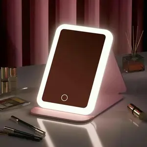 LED Cosmetic Mirror, Portable Vertical Folding Vanity Mirror, 3 Color Illumination Dimmable Touch Screen Desktop Cosmetic Mirror, Rechargeable Travel Makeup Mirror, Lighted Makeup Mirror, Compact Mirror with Lights