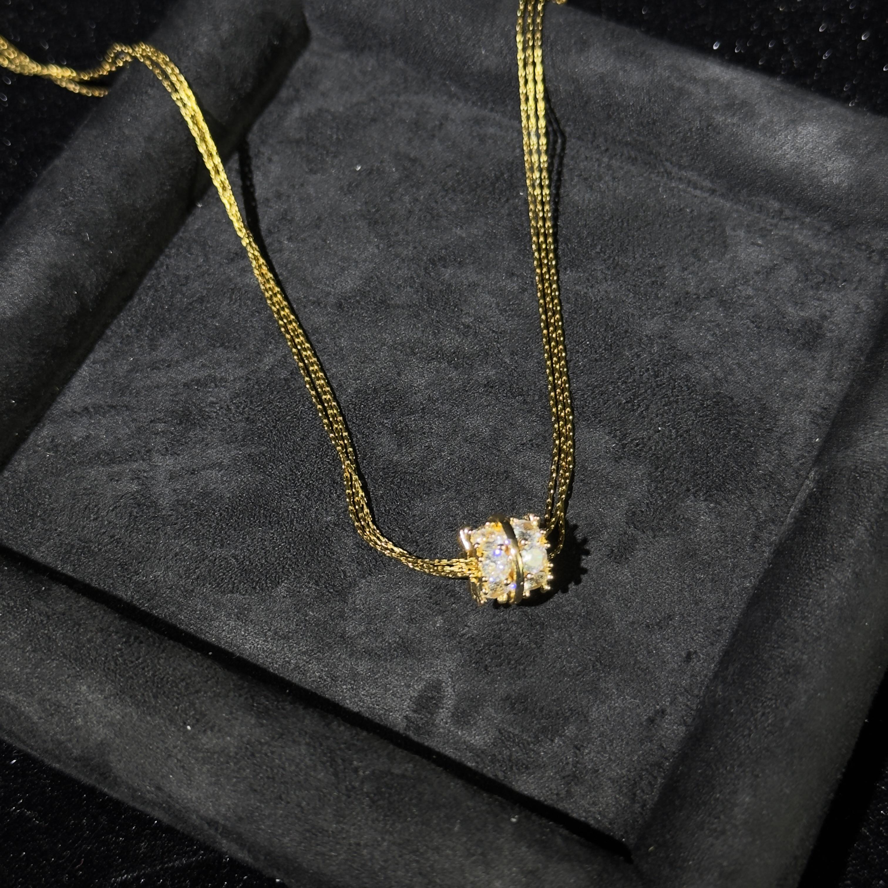 Trendy Hypoallergenic Gold CZ Waist Bead Double Chain Necklace, Stackable Sparkling Pendant, Y2K Aesthetic Jewelry for Women, Great for Layering, Daily Wear, Party & Festival