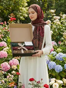 Bohemian Cashew Headscarf for Women, Geometric Plant Jersey Turban Hijab with Fringe Decoration, Ramadan Fashion Accessory