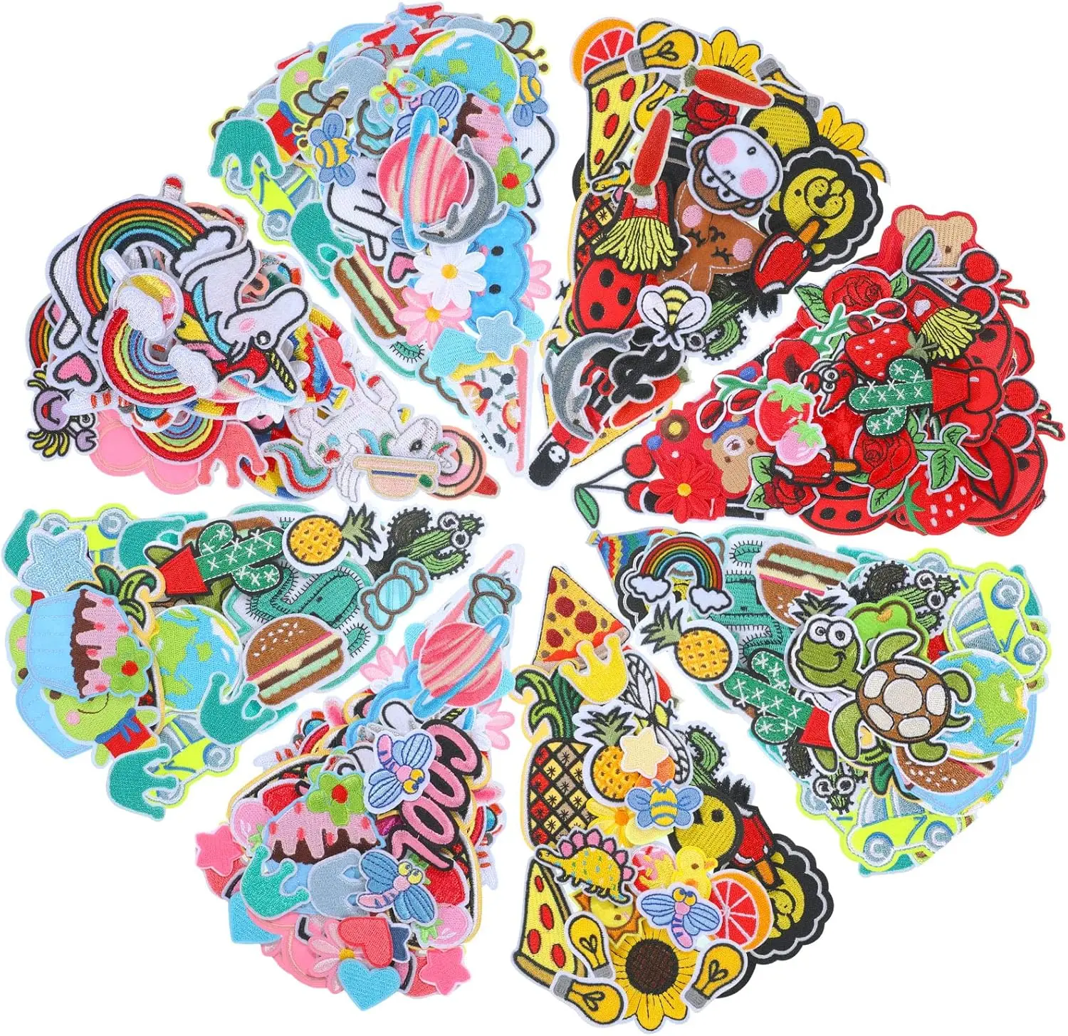100Pcs Cute Embroidered Iron on Patches for Clothes, Multi-Use Mixed Flower Heart Sew-On Appliques for Jacket Hat DIY Craf 