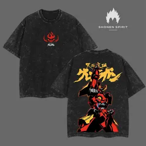 Gurren Lagann Oversized Tee – Washed Heavyweight Cotton, Double Printed Kamina & Simon Mecha Graphic with Spiral Energy Aesthetic, Vintage Anime Streetwear for Mecha Fans & Otaku Drip Collectors vintage style top