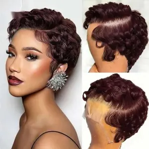 [100% Human Hair Wig] IDHERE 13x4 HD Lace Pixie Cut Wigs Short Pin Curls Wig Human Hair for Black Women  13x4 Lace Frontal Short wig Lightweight Pre-Plucked Brazilian Virgin Human Hair Layered Pixie Wig