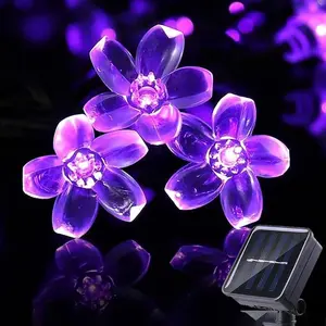19.4ft 50LED Solar Powered Cherry Blossom Fairy Lights - Purple Waterproof Garden String Lights for Outdoor Patio, Wedding, Birthday, Halloween Decorations, Durable Plastic, Festive Lighting for Garden and Party Atmosphere
