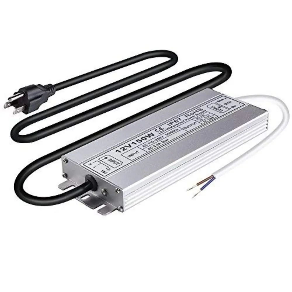 150W 12V DC LED Power Supply, IP67 Waterproof Low Voltage Transformer LED Driver Adapter, 100-260V AC to 12V DC Converter for LED Strips, Outdoor Lights, CCTV Cameras & More