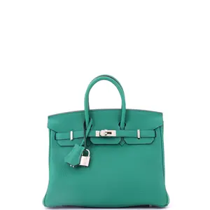 Pre-owned HERMÈS Leather Tote Bags REBAG Hermes Birkin Handbag Vert Vertigo Togo with Palladium Hardware 25 by Rebag