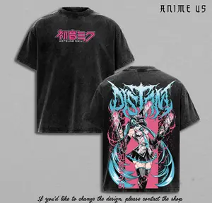 Hatsune Miku Anime Shirt Vocaloid Idol Vintage Washed Tee Oversized Graphic Streetwear Cute Aesthetic Unisex