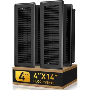 Floor Register - Heavy Duty Steel Floor Vent Covers for  Floor 4x14 - Adjustable & Walkable HVAC Floor Vents 4x14 with Smooth Edges - Rust-Resistant Air Vent Cover - 4 Pack (Black)