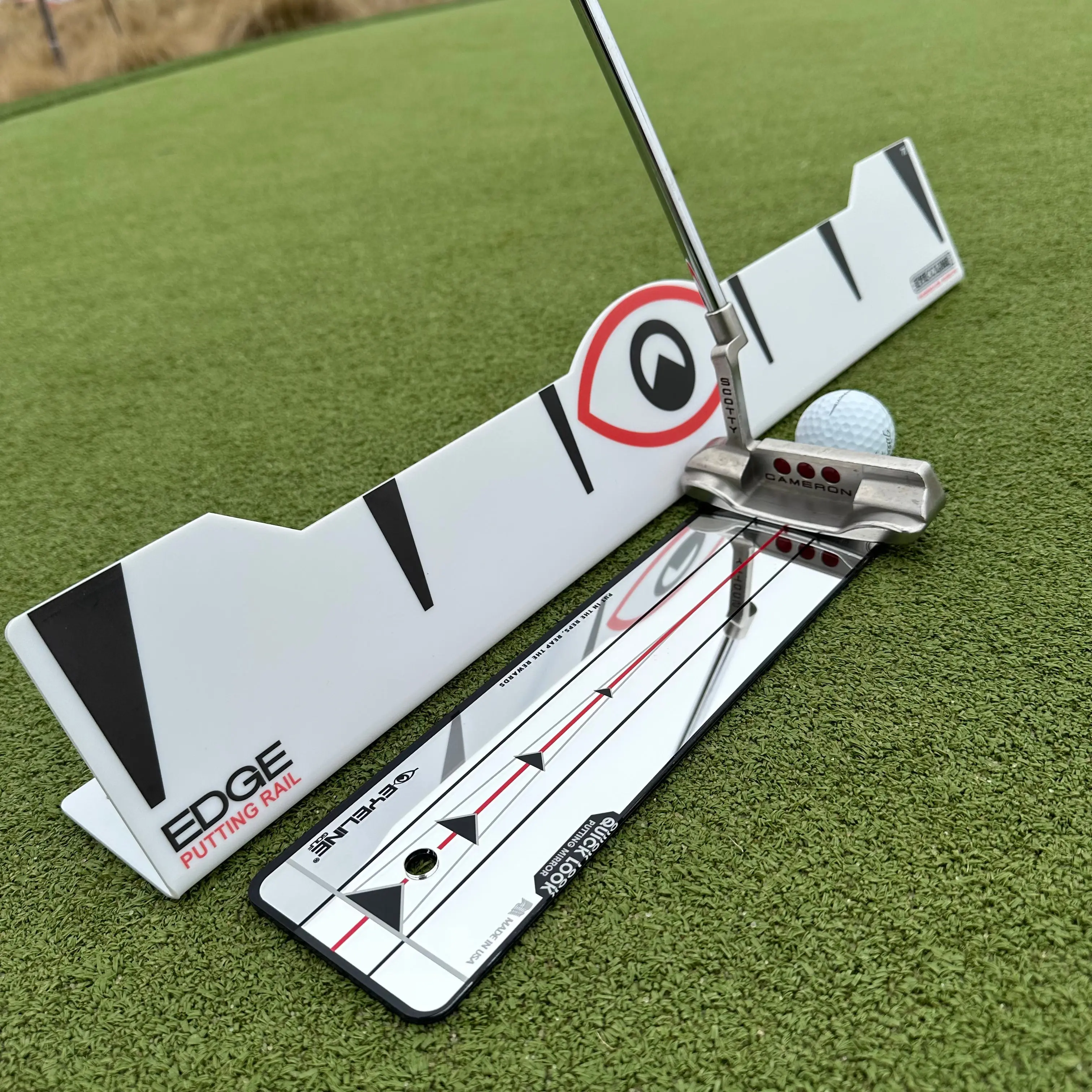 Edge Putting Rail & Quick Look Mirror Combo – Ambidextrous Alignment Aid Golf Practice & Training Equipment, Golf Practice Equipment, Alignment Aid Golf Training Equipment