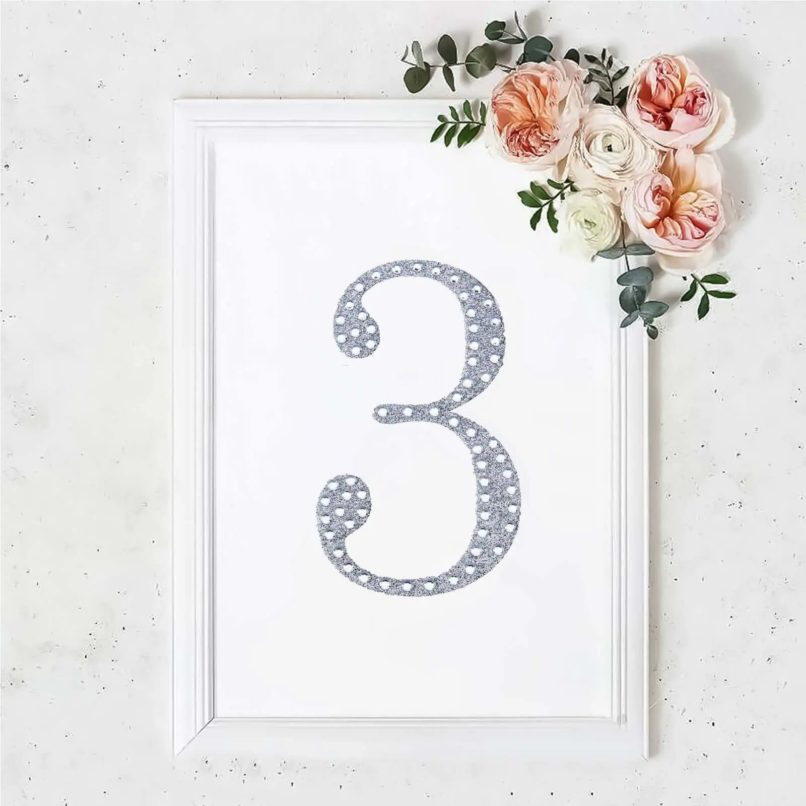 8 Inches Silver Rhinestone Adhesive Craft Numbers "3" Stickers, Decorative Gem Embellishments for DIY Scrapbooking & Stamping, Room, Banquet, Event Decor