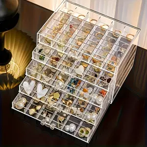 Transparent desktop jewelry storage box----- multi-compartment large capacity, large capacity storage space. Suitable for earrings, necklaces, bracelets/rings, a must for family jewelry storage