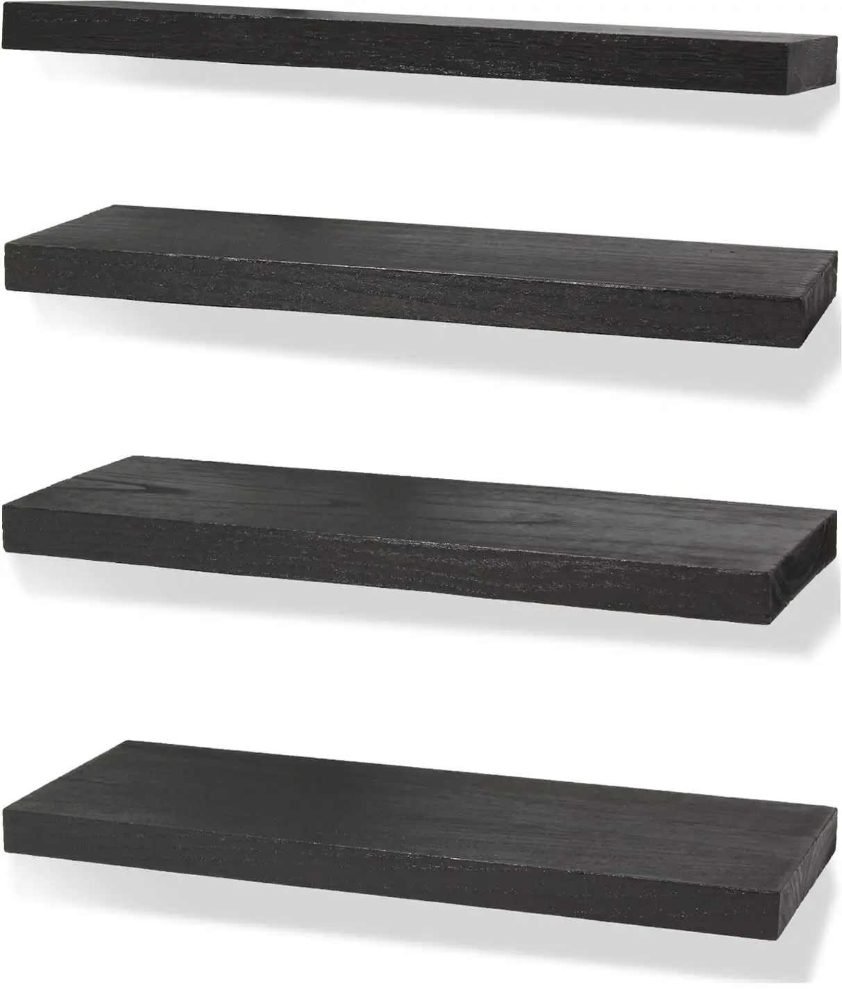 Rustic Farmhouse Floating Shelves for Wall Decor Storage Wood Wooden Wall Shelves for Bedroom Bathroom Kitchen Living Room - Black Set of 4