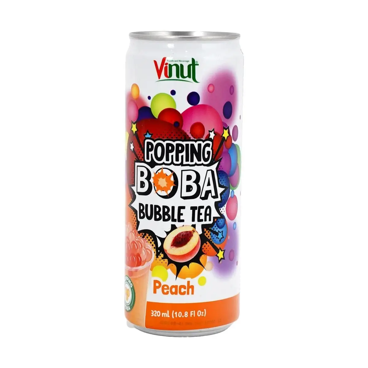 VINUT Peach Boba Milk Tea - Bursting Boba Pearls, 320ml Ready-to-Drink Beverage