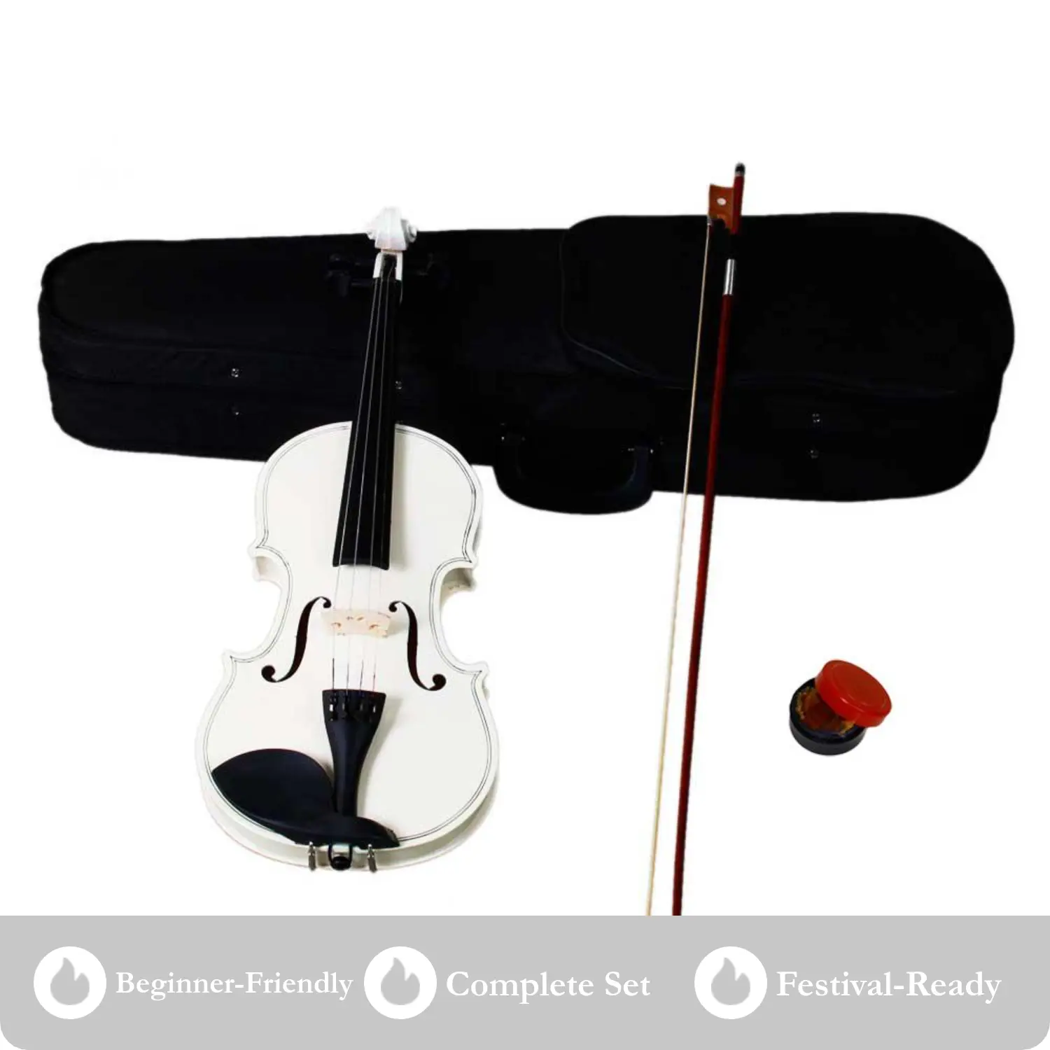 Beginner-Friendly 4/4 Full Size Acoustic Violin Instrument Kit with Basswood Body, Protective Case, Bow, Violin Rosin - White for Teens' Festivals, Birthdays Gifting